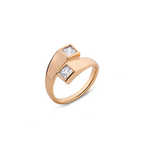 Vergoldeter Ring mit zwei quadratischen Steinen
