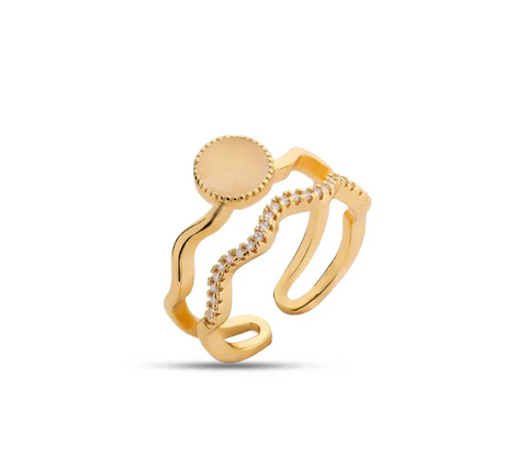 Vergoldeter Ring doppelreihig mit rosa Stein