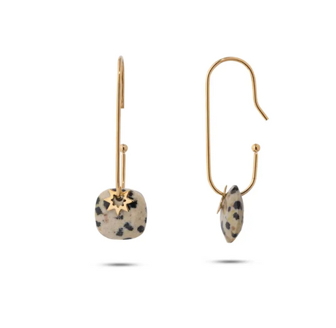 Hoshi Gold Damenohrringe aus Edelstahl mit Leopardenmuster und Naturstein