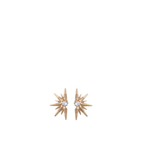 Goldene Damenohrringe Sonne aus Zirkon & vergoldetem Messing