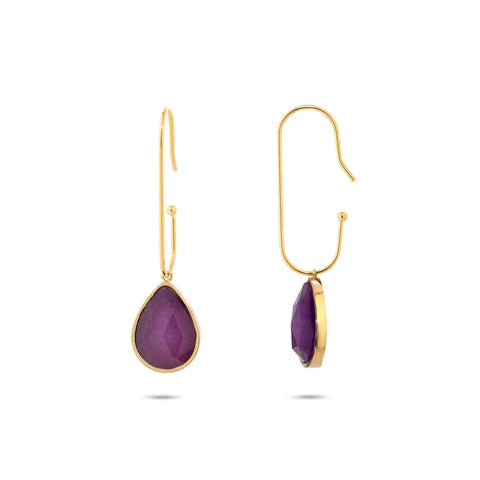 Ohrringe „Yuna Gold“ vergoldet aus Edelstahl mit violettem Naturstein